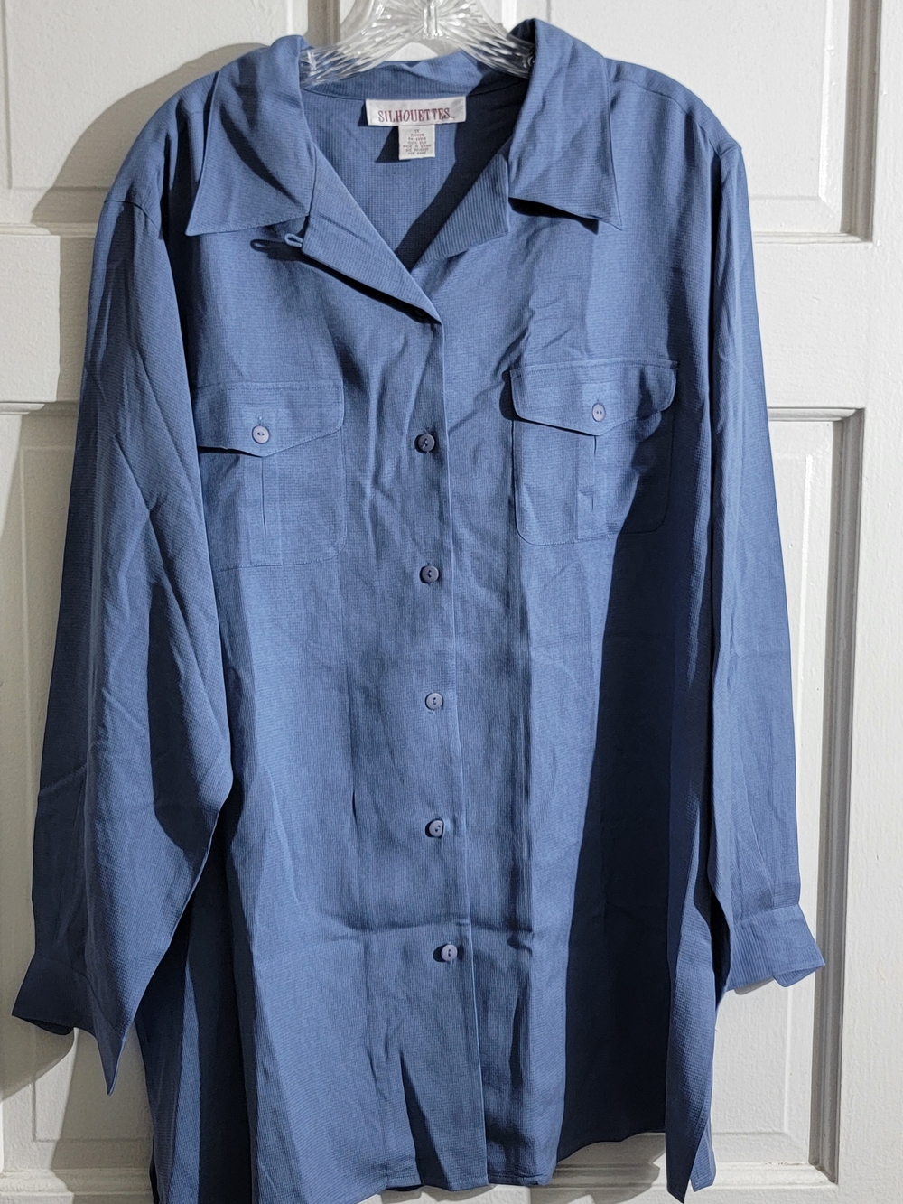 Vintage 90's Silk Silhouette Women's Button-Up Shirt in Slate Blue